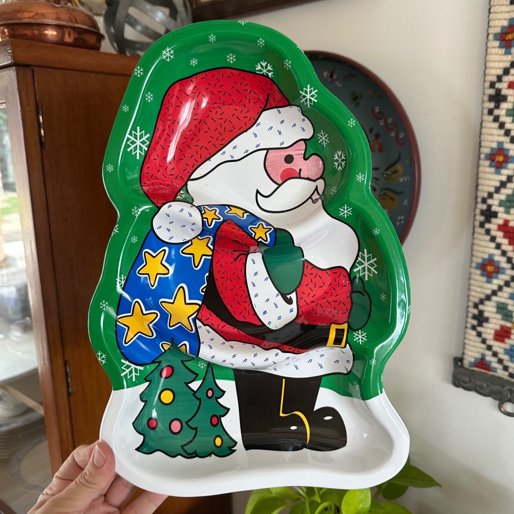 Vtg Berman Industries Santa Claus Christmas Plastic Divided Snack Serving Tray